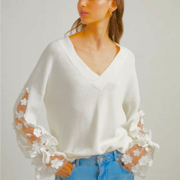 French connection, sheer lace flower sweater, current NWT 10/10 size S runs Big - Picture 2 of 9